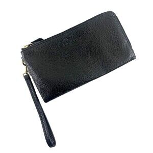 Coach Double Zip Wallet Wrislet Black Pebbled Soft Leather Small F53561 Card